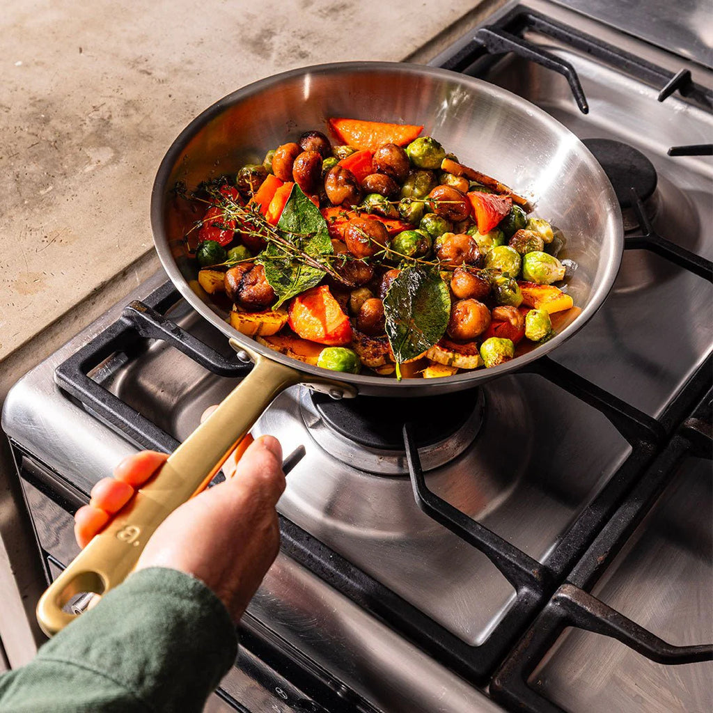 Pack Brigade - set de 3 poêles en inox avec manches dorés - Édition limitée