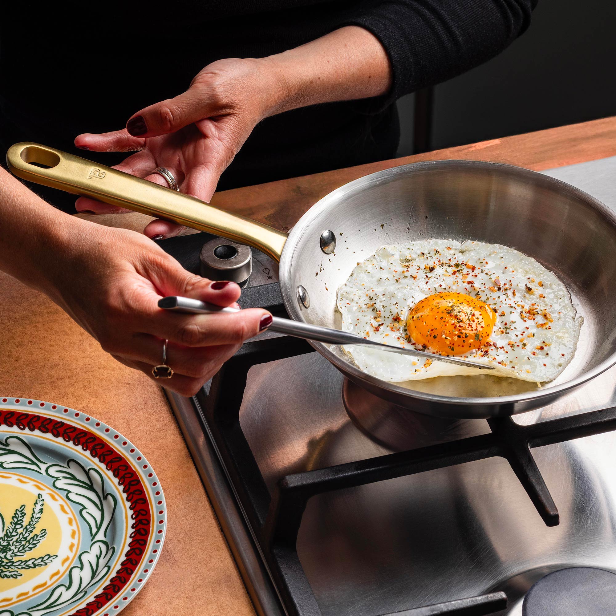 Pack Brigade - set de 3 poêles en inox avec manches dorés - Édition limitée